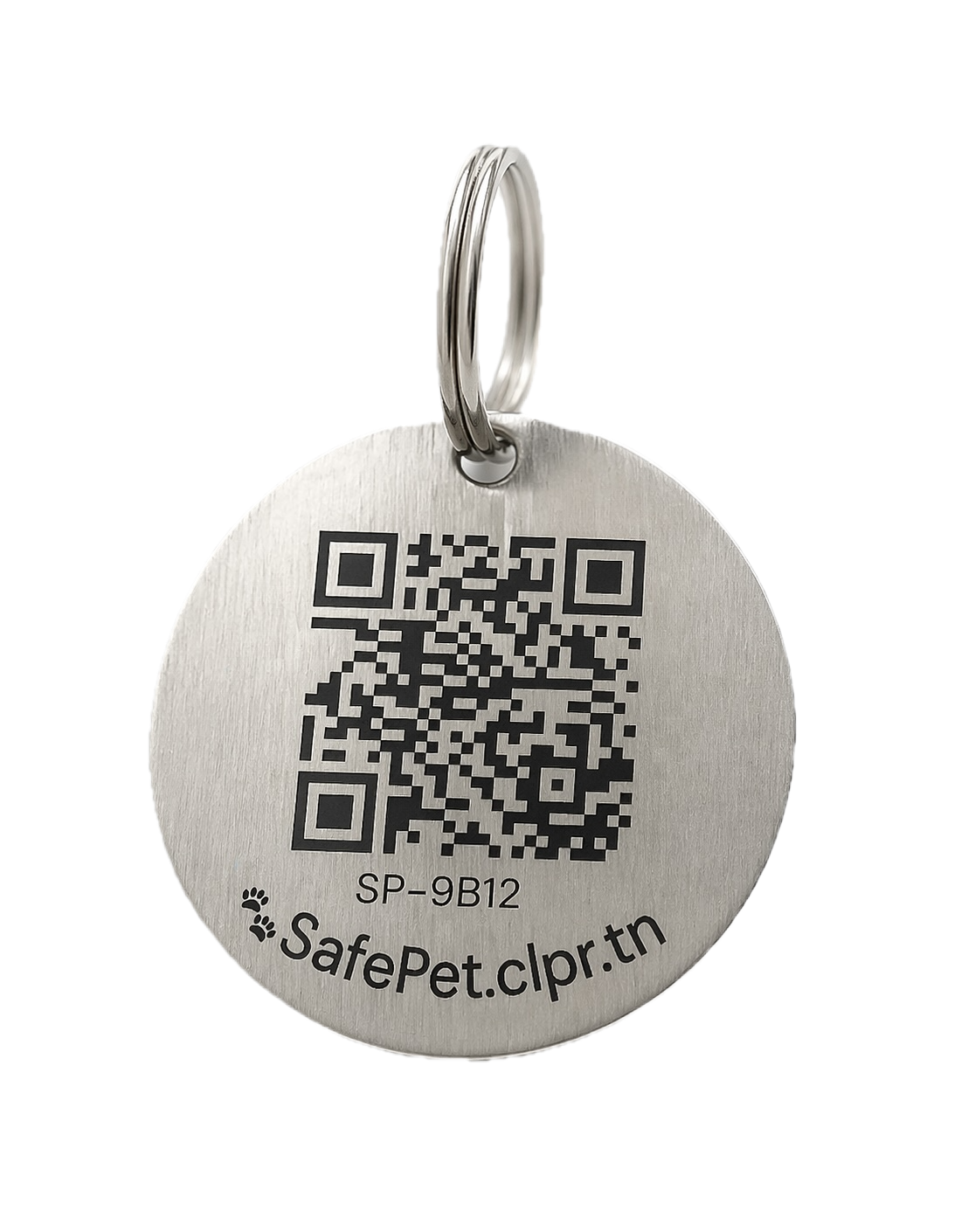 Médaille SafePet en acier inoxydable avec QR code gravé au laser pour chien et chat en Tunisie