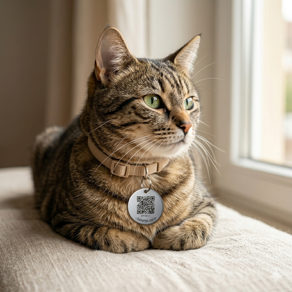 Médaille SafePet portée par un chat