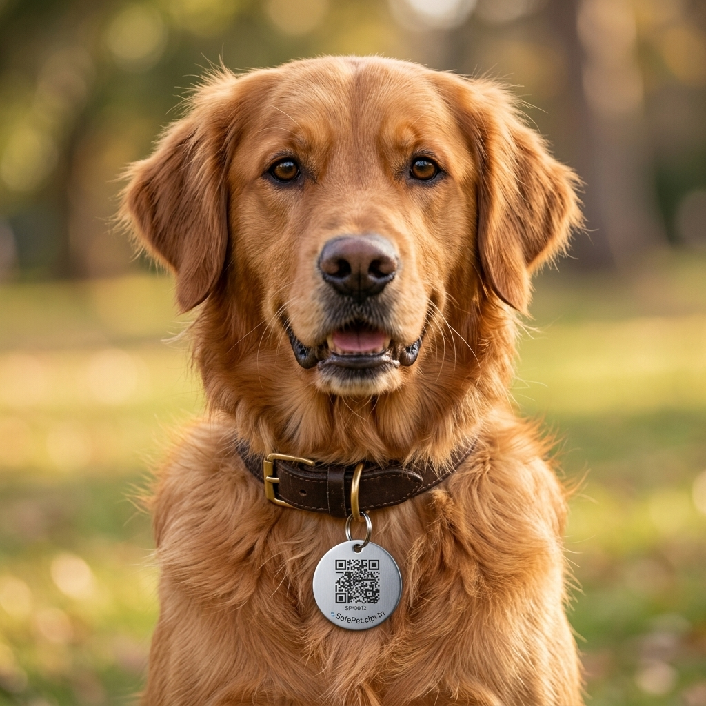 Médaille SafePet portée par un chien